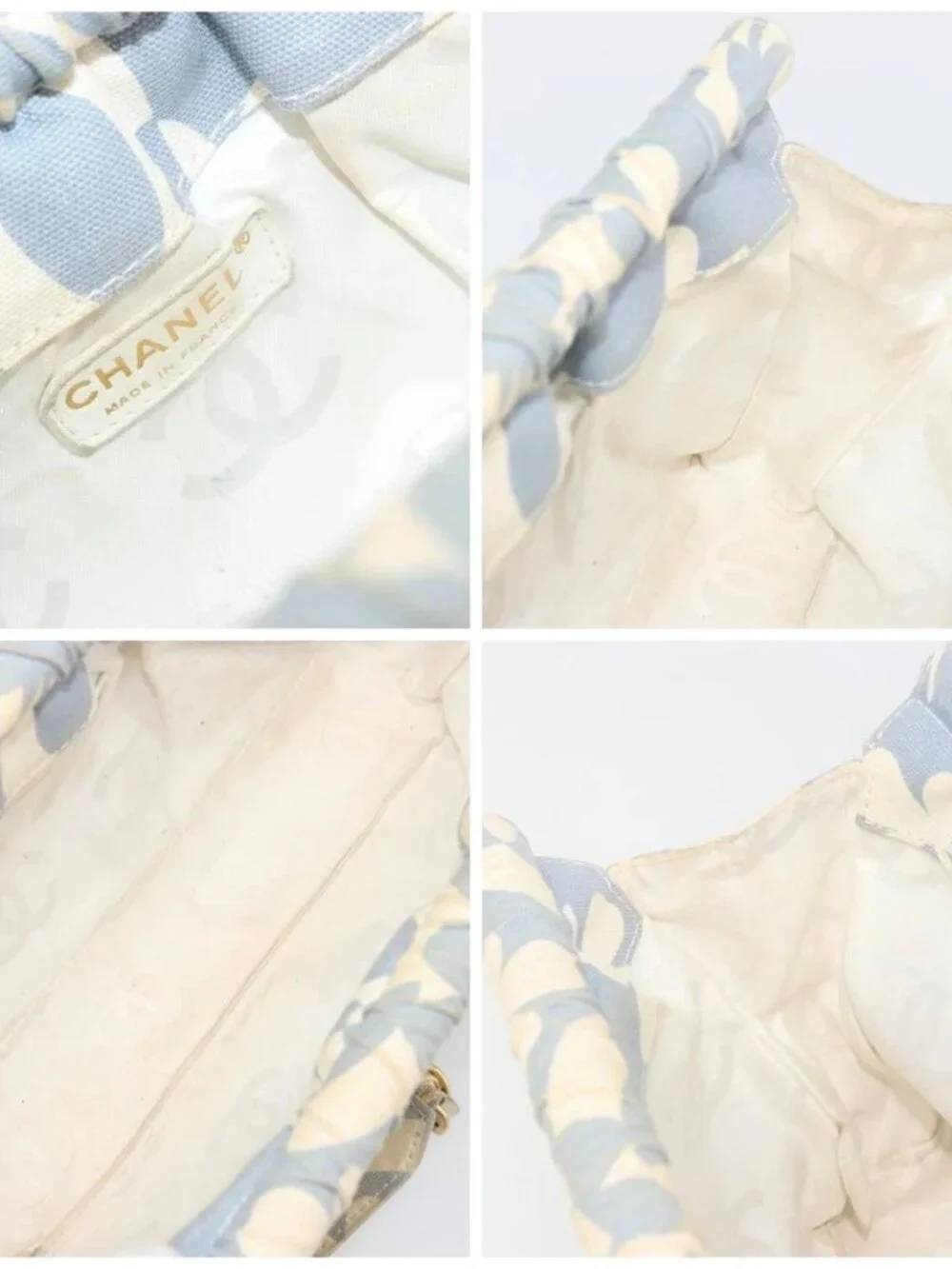 CHANEL COCO Mark Chain Shoulder Bag Canvas Light Blue Gold CC Auth YKZ826A